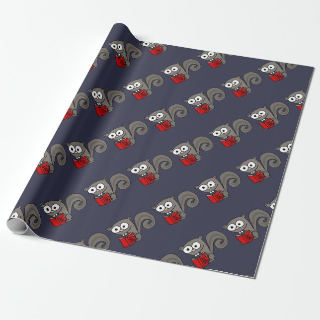 Funny Squirrel Reading Are you Nuts Book Wrapping Paper (Unrolled)