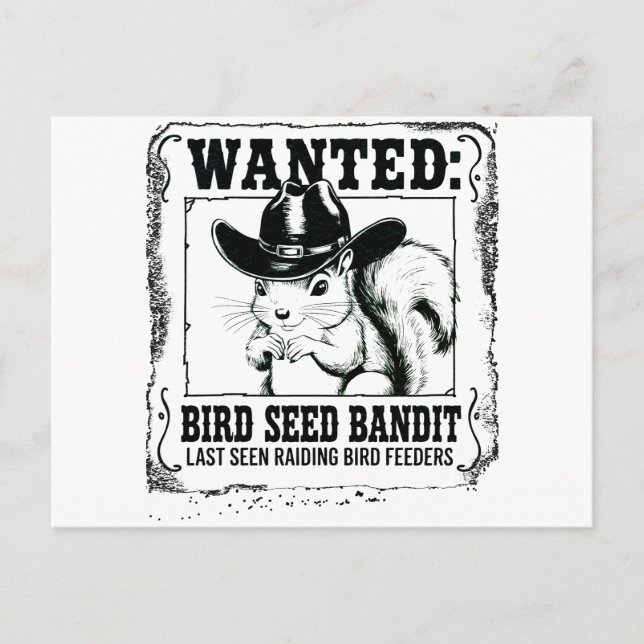 Funny Squirrel Wanted Poster | Bird Seed Bandit Co Postcard (Front)