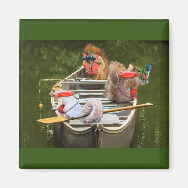 Funny Squirrels in a Canoe Texting and Fishing Magnet (Front)