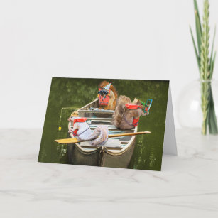 Funny Squirrels In Canoe In Life jackets Birthday Card