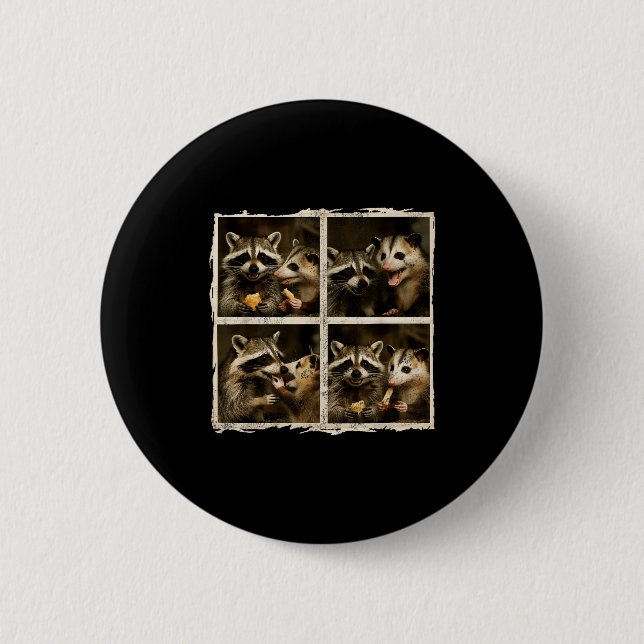 Funny Ssum And Raccoon Photobooth Selfie Trash Fer Button (Front)