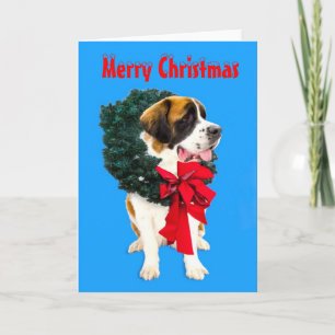 Funny St Bernard dog with Christmas wreath card