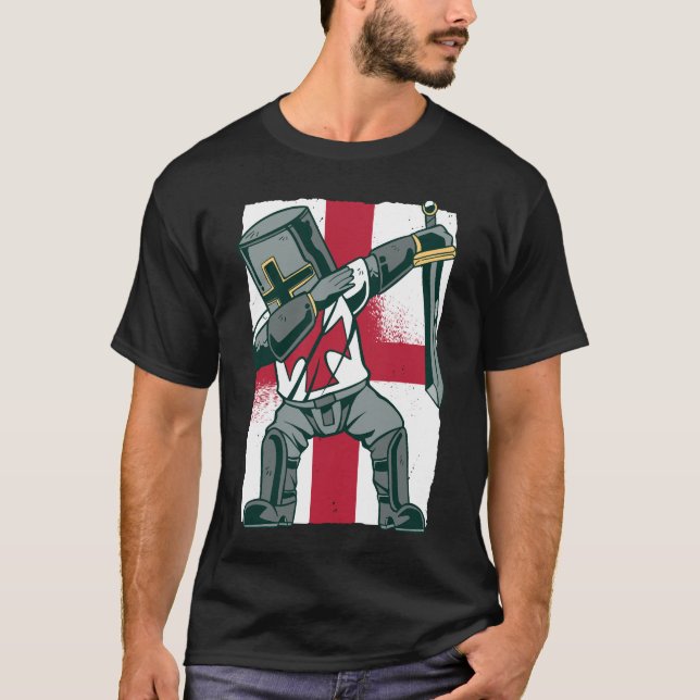 Funny St Georges Day Dabbing Knight England Flag T-Shirt (Front)