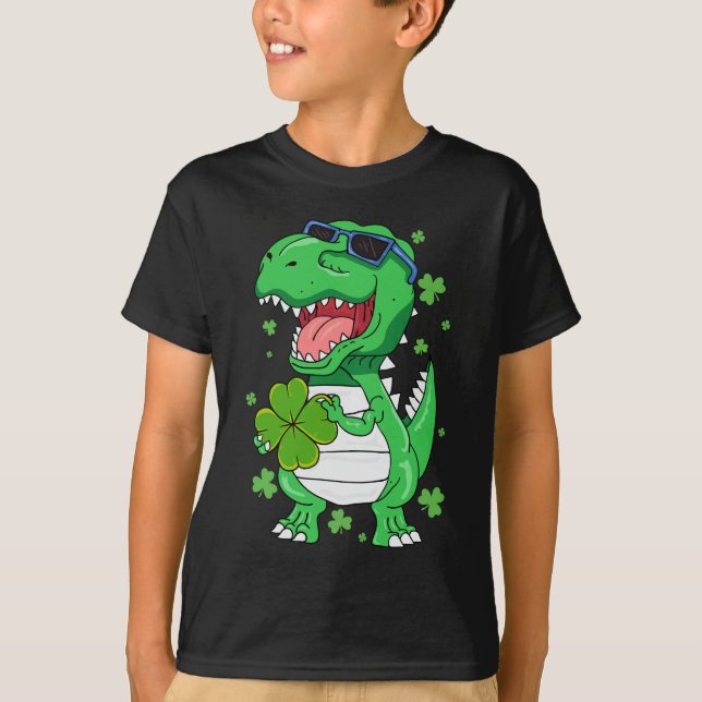 Funny St PaT-Rex Day Dinosaur St Patricks Day Boys T-Shirt (Front)