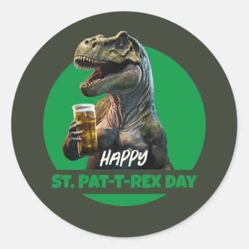 Funny St Pat_T_Rex Celebration Beer_Loving Dino B Classic Round Sticker