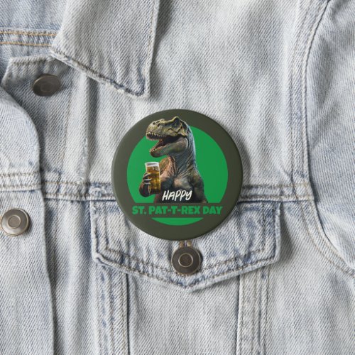 Funny St Pat_T_Rex Celebration Beer_Loving Dino Button