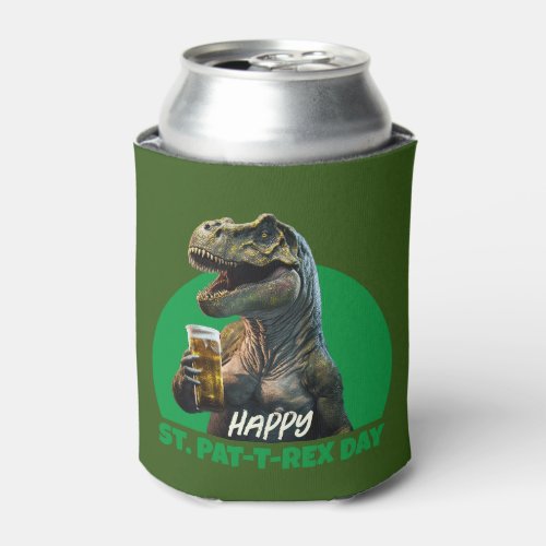 Funny St Pat_T_Rex Celebration Beer_Loving Dino Can Cooler