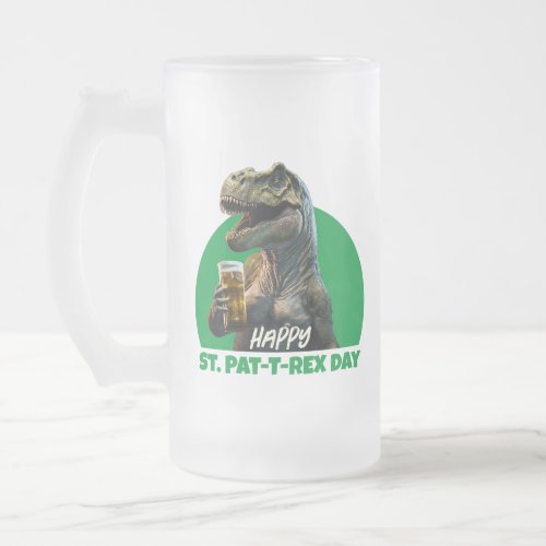 Funny St Pat_T_Rex Celebration Beer_Loving Dino Frosted Glass Beer Mug