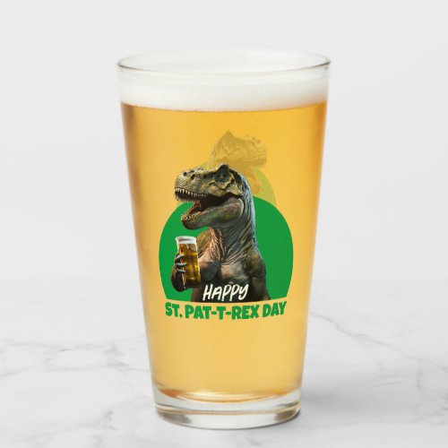 Funny St Pat_T_Rex Celebration Beer_Loving Dino Glass