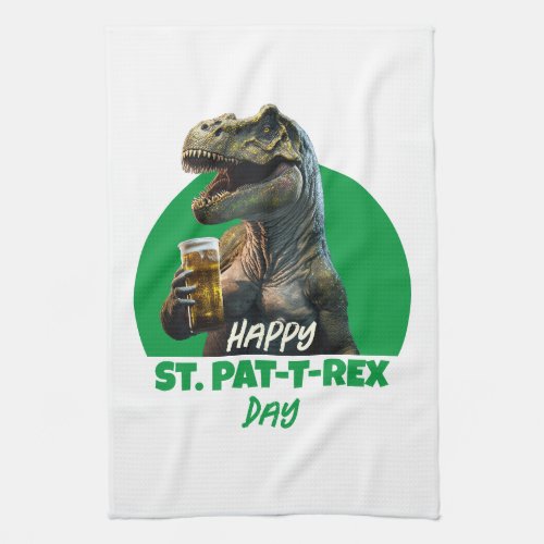 Funny St Pat_T_Rex Celebration Beer_Loving Dino  Kitchen Towel