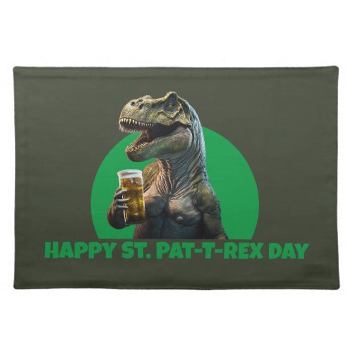 Funny St Pat_T_Rex Celebration Beer_Loving Dino P Cloth Placemat