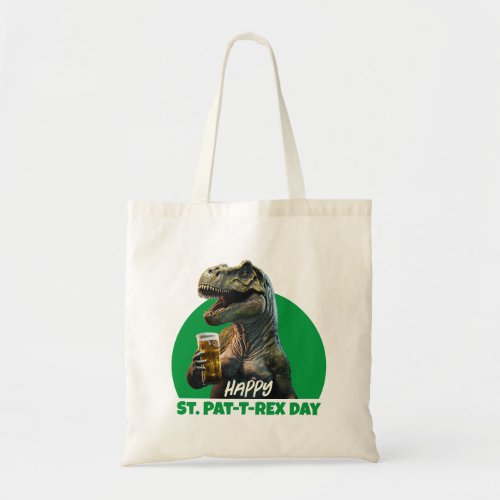Funny St Pat_T_Rex Celebration Beer_Loving Dino Tote Bag