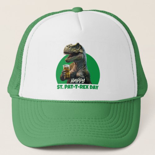 Funny St Pat_T_Rex Celebration Beer_Loving Dino  Trucker Hat