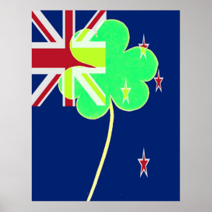 Funny St. Patrick Flag New Zealand Irish Shamrock Poster