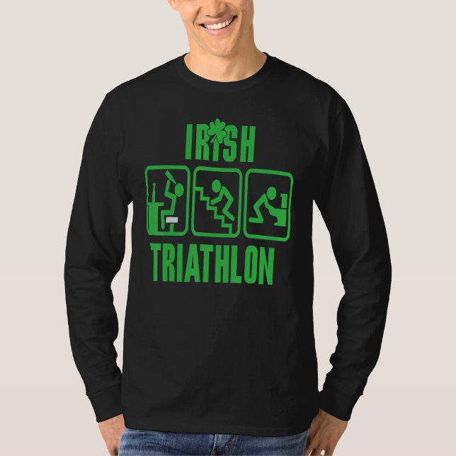 Funny St Patrick S Day Irish Triathlon Drink Crawl T-Shirt (Front)