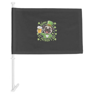 Funny St. Patrick�s Day Pug with Beer Mug Car Flag