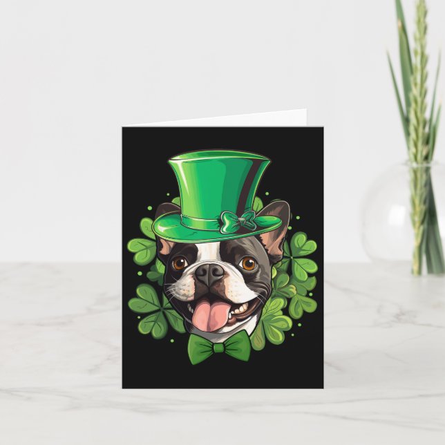 Funny St Patricks Boston Terrier  Card (Front)