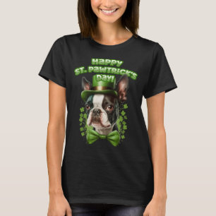 Funny St. Patrick's Day Boston Terrier Pawstrick L T-Shirt