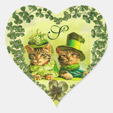 Funny St.patrick's Day Cats, Shamrock Heart Heart Sticker