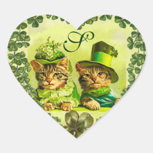 FUNNY ST.PATRICK'S DAY CATS, SHAMROCK HEART HEART STICKER