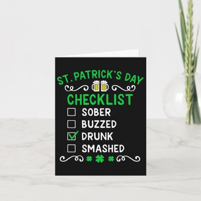 Funny St Patricks Day Checklist Drunk  Card (Front)