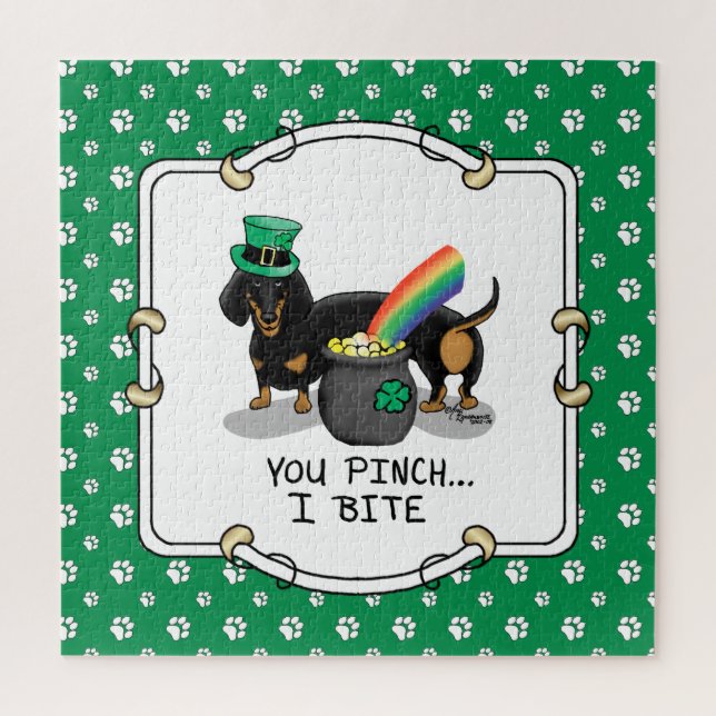 Funny St. Patrick's Day Dachshund (black & tan) Jigsaw Puzzle (Vertical)