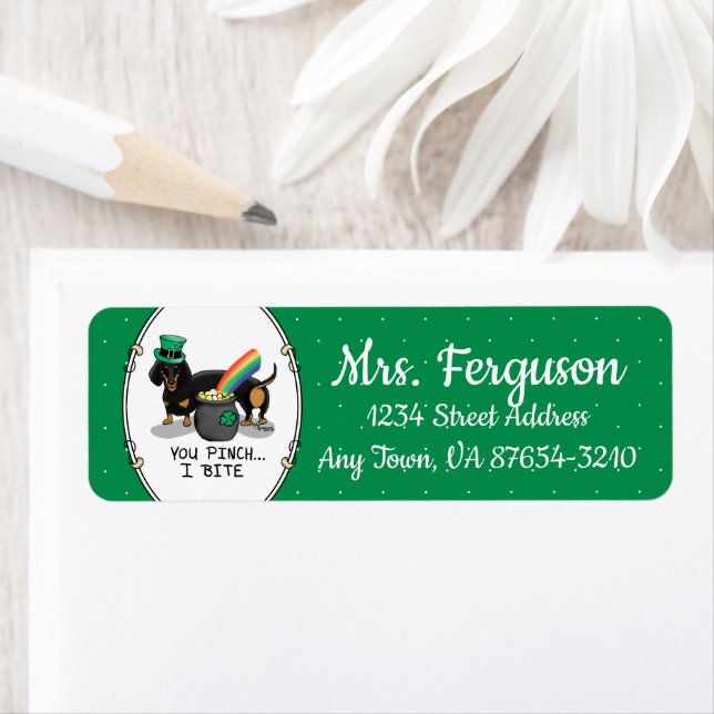 Funny St. Patrick's Day Dachshund (black & tan) Label (Insitu)