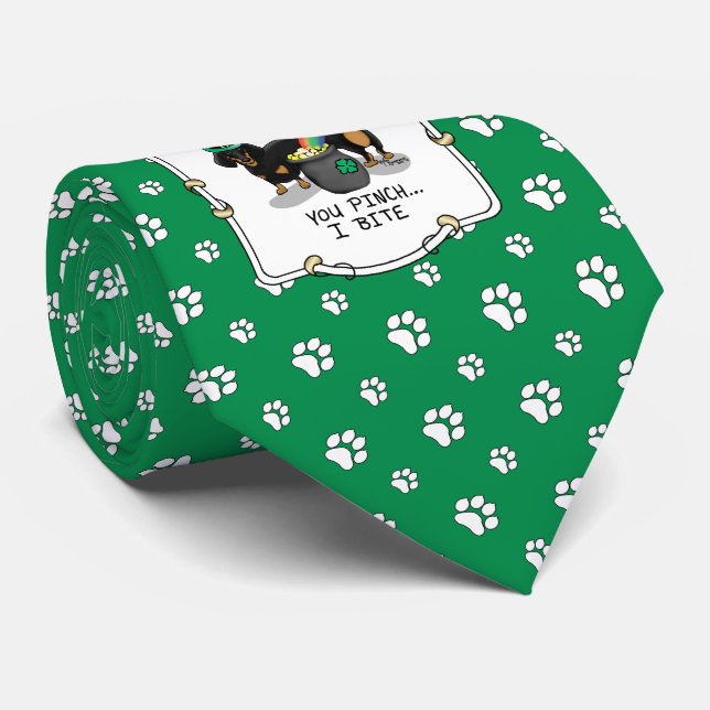 Funny St. Patrick's Day Dachshund (black & tan) Neck Tie (Rolled)