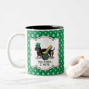 Funny St. Patrick's Day Dachshund (black & tan) Two-Tone Coffee Mug