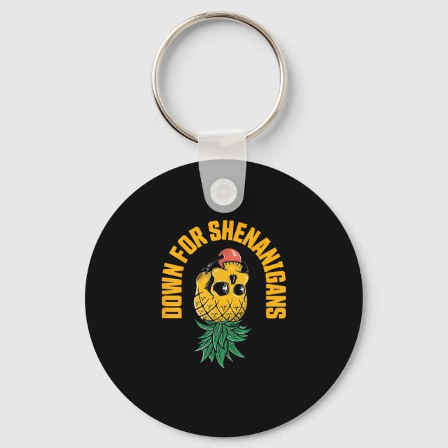 Funny St Patricks Day Down For Shenanigans Swinger Keychain (Front)