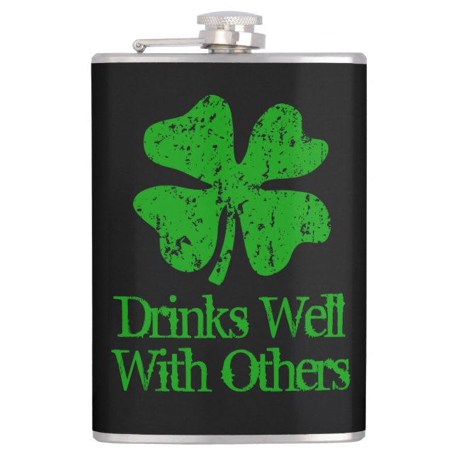 Funny St Patrick's Day drinking quote 8 oz flask (Front)