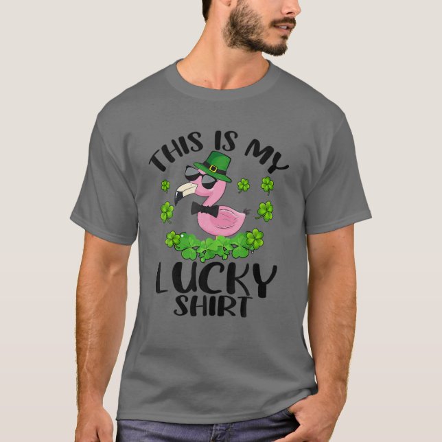 Funny St Patrick's Day Flamingo This Is My Lucky T-Shirt (Front)