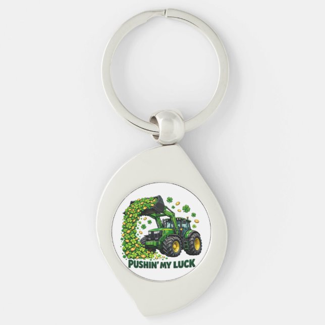Funny St. Patrick's Day funny Tractor Keychain (Front)