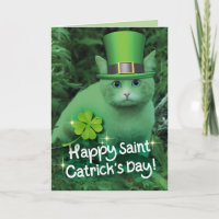 Funny St. Patrick's Day Green Cat With Hat Card
