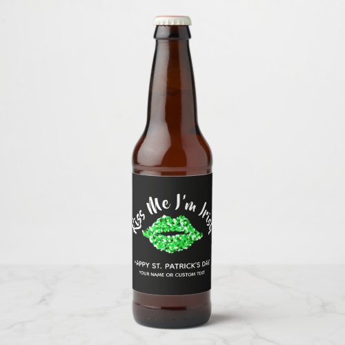 Funny St Patricks Day Green Kiss Personalized Beer Bottle Label