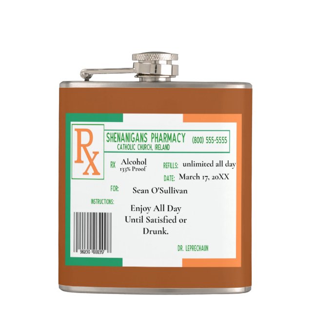 Funny St. Patrick's day Irish Booze Flask (Front)