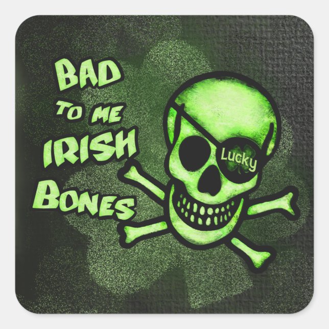 Funny St. Patrick's Day Irish Pirate Skull Sticker (Front)