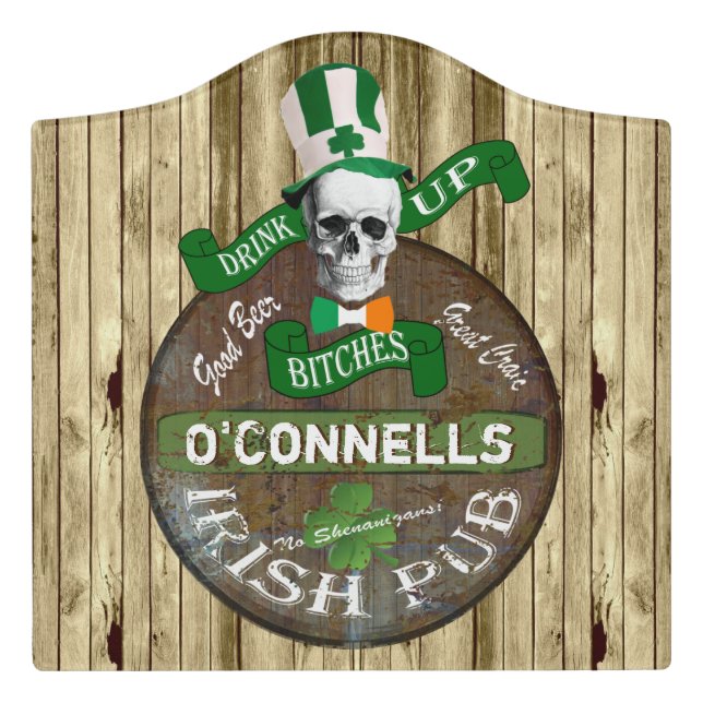 Funny St Patricks day Irish pub Door Sign (Large Crest Front)