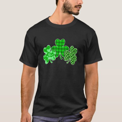 Funny St Patricks Day Leopard Camouflage Plaid Sha T_Shirt