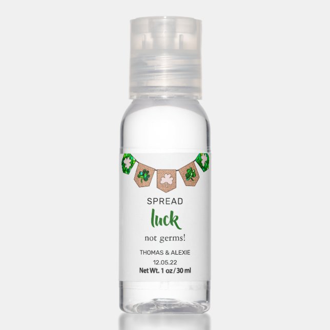 Funny st patrick's day luck not germs shamrock hand sanitizer (Front)