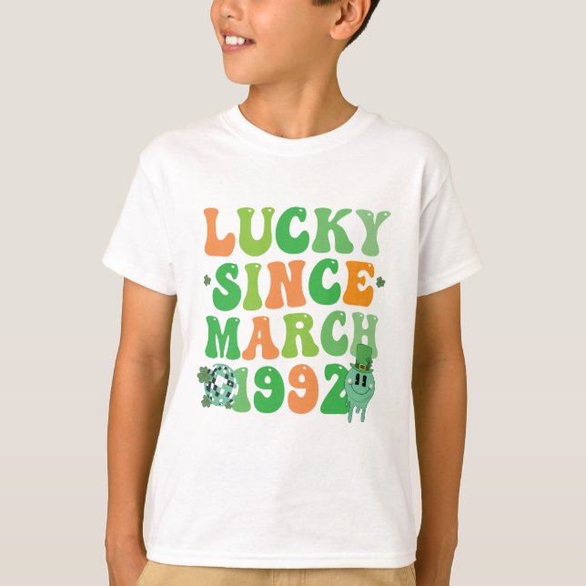 Funny St Patrick's Day Lucky Since March 1992 T-Shirt (Front)