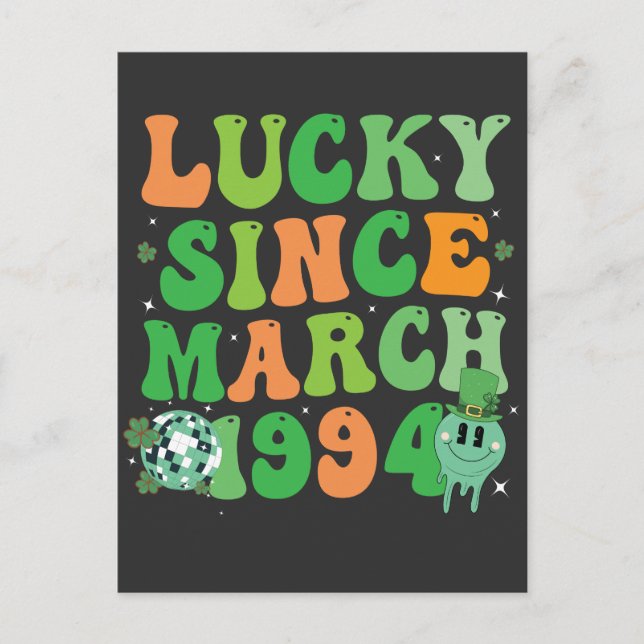 Funny St Patrick's Day Lucky Since March 1994 Invitation Postcard (Front)