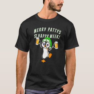 Funny St Patricks Day Party Penguin Drinking 1 T-Shirt