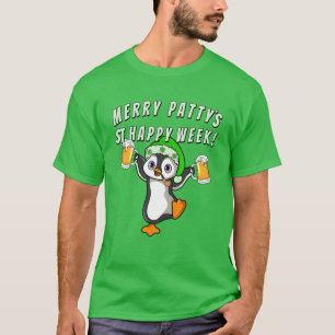 Funny St Patricks Day Party Penguin Drinking T-Shirt