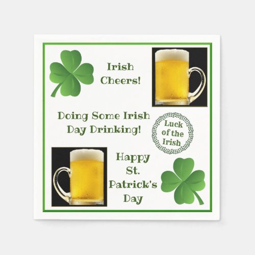 Funny St Patricks Day Quotes Beer Shamrock Party Napkins