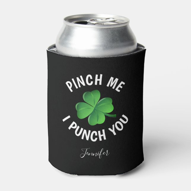 Funny St Patricks Day Shamrock Personalized Name Can Cooler (Can Front)