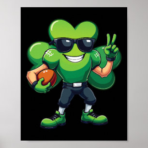 Funny St Patrick's Day Shamrock Playing Soccer Gif Poster