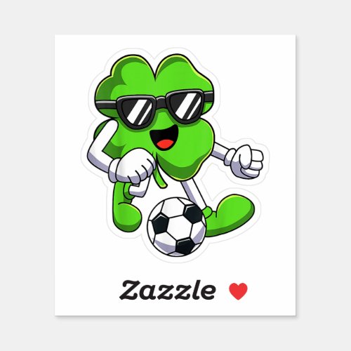 Funny St Patricks Day Shamrock Playing Soccer Sticker