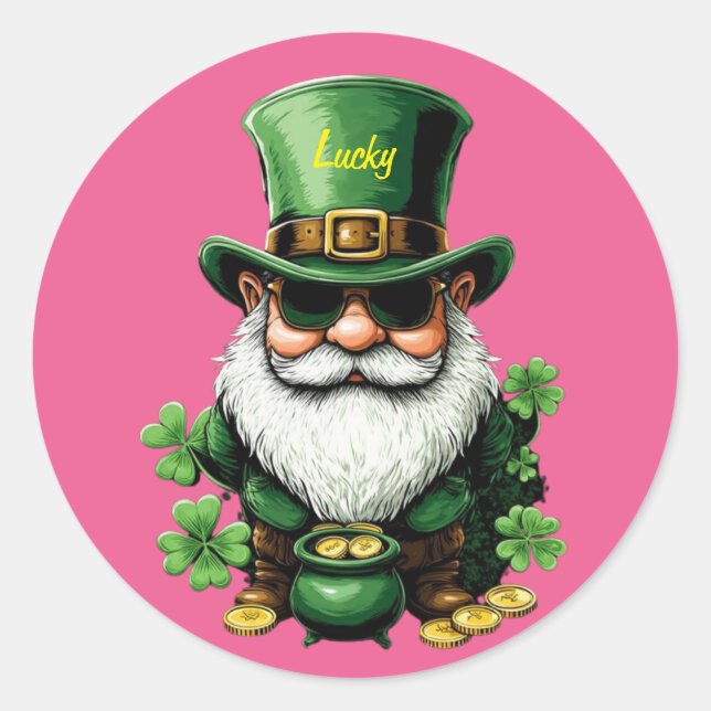 Funny St. Patrick's Day Sticker with Leprechaun (Front)