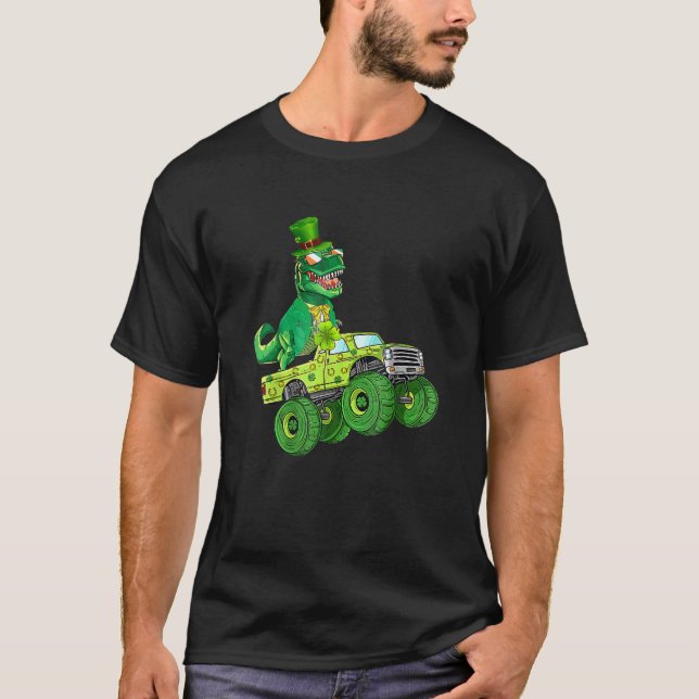 Funny St Patricks Day T Rex Dinosaur Monster Truck T-Shirt (Front)